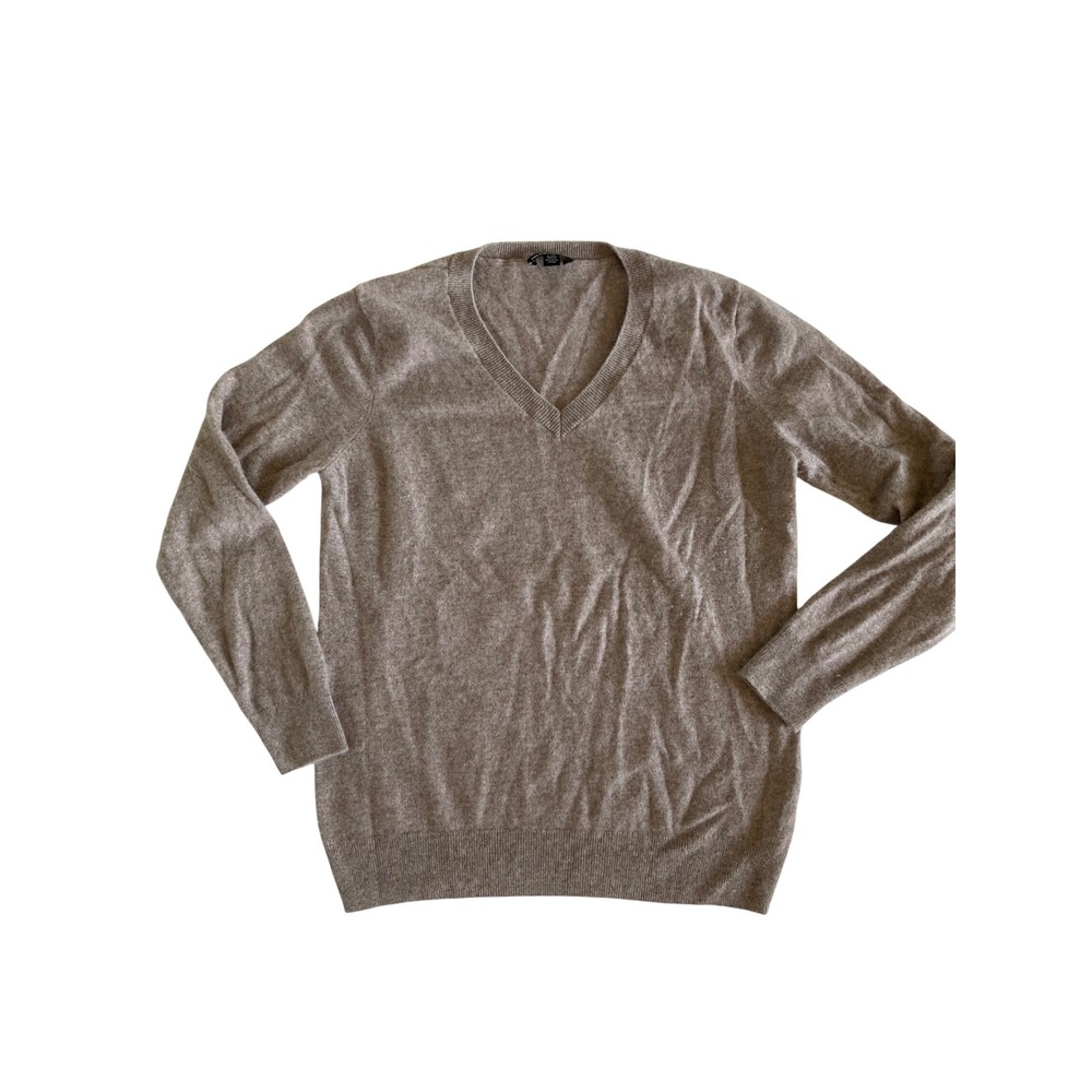 Hilary Radley Taupe Brown Heathered V-Neck Knit Sweater Large L Long Sleeve